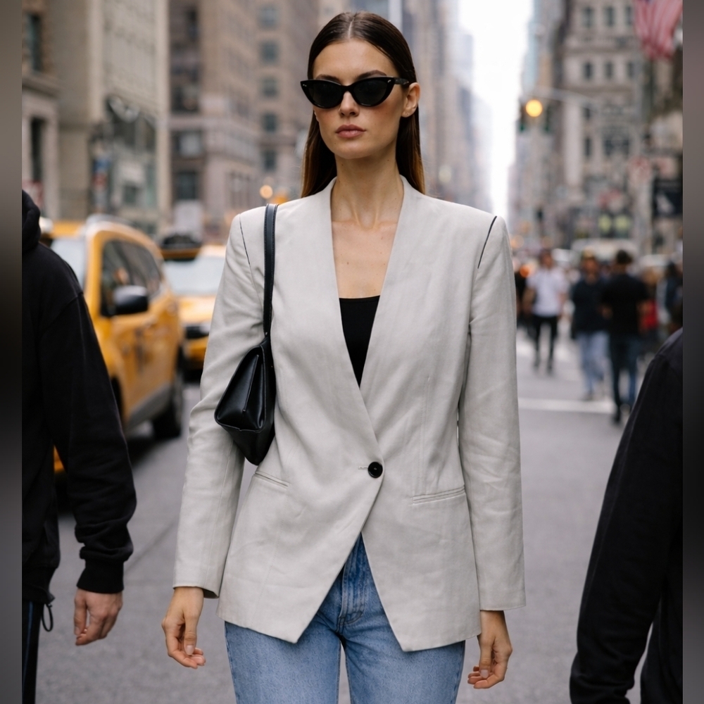 Helmut Lang Minimalist Asymmetrical Blazer Size 4 Grey Jacket EUC